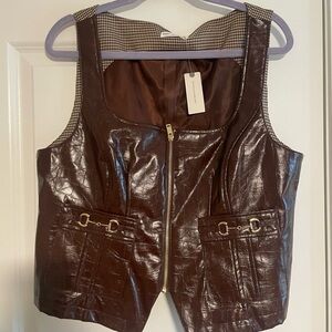 Avec Les Filles Brown Faux Leather Vest NWT